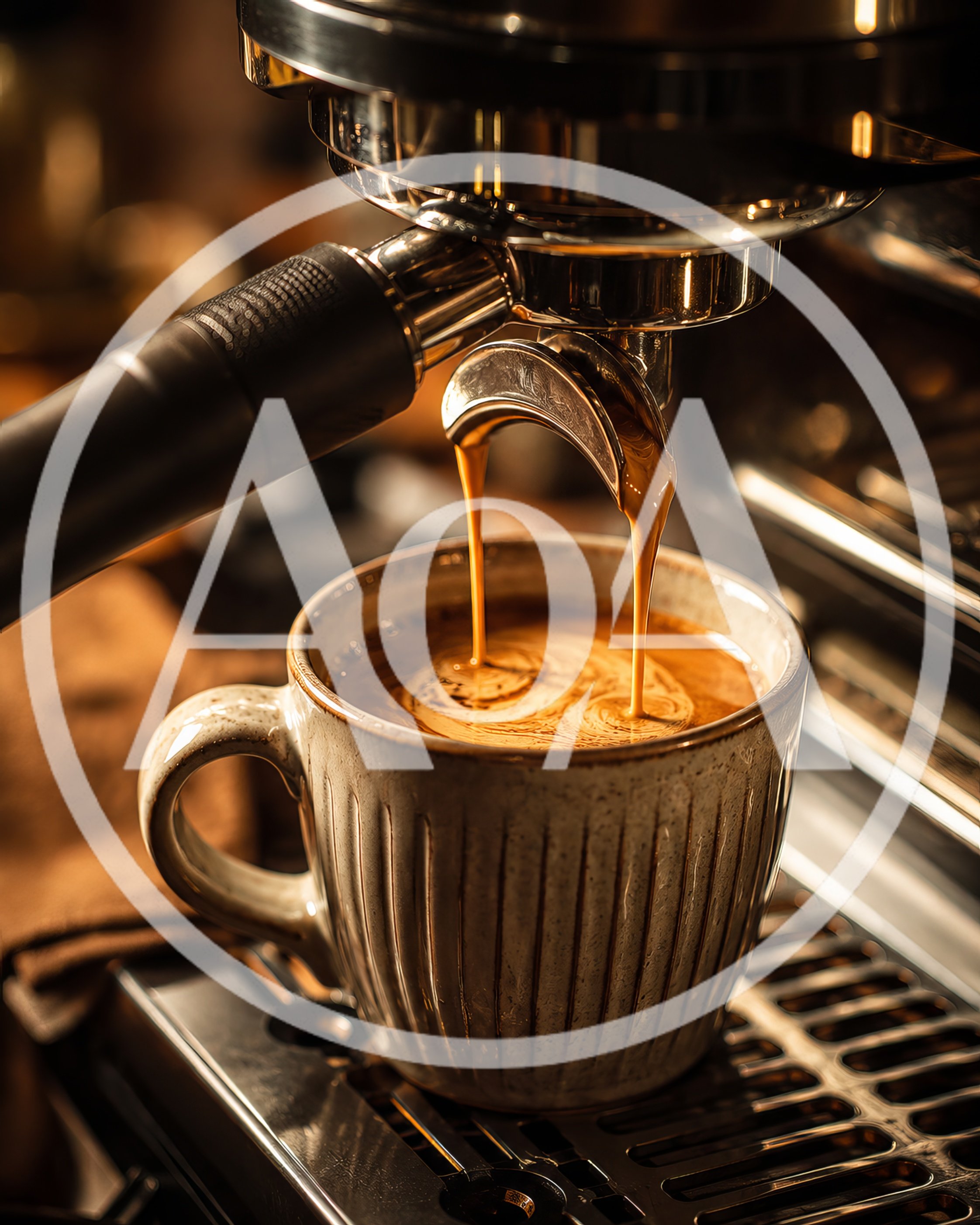 Espresso Pouring Into A Textured Ceramic Mug