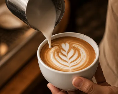 Barista Pouring Steamed Milk Into Latte Art