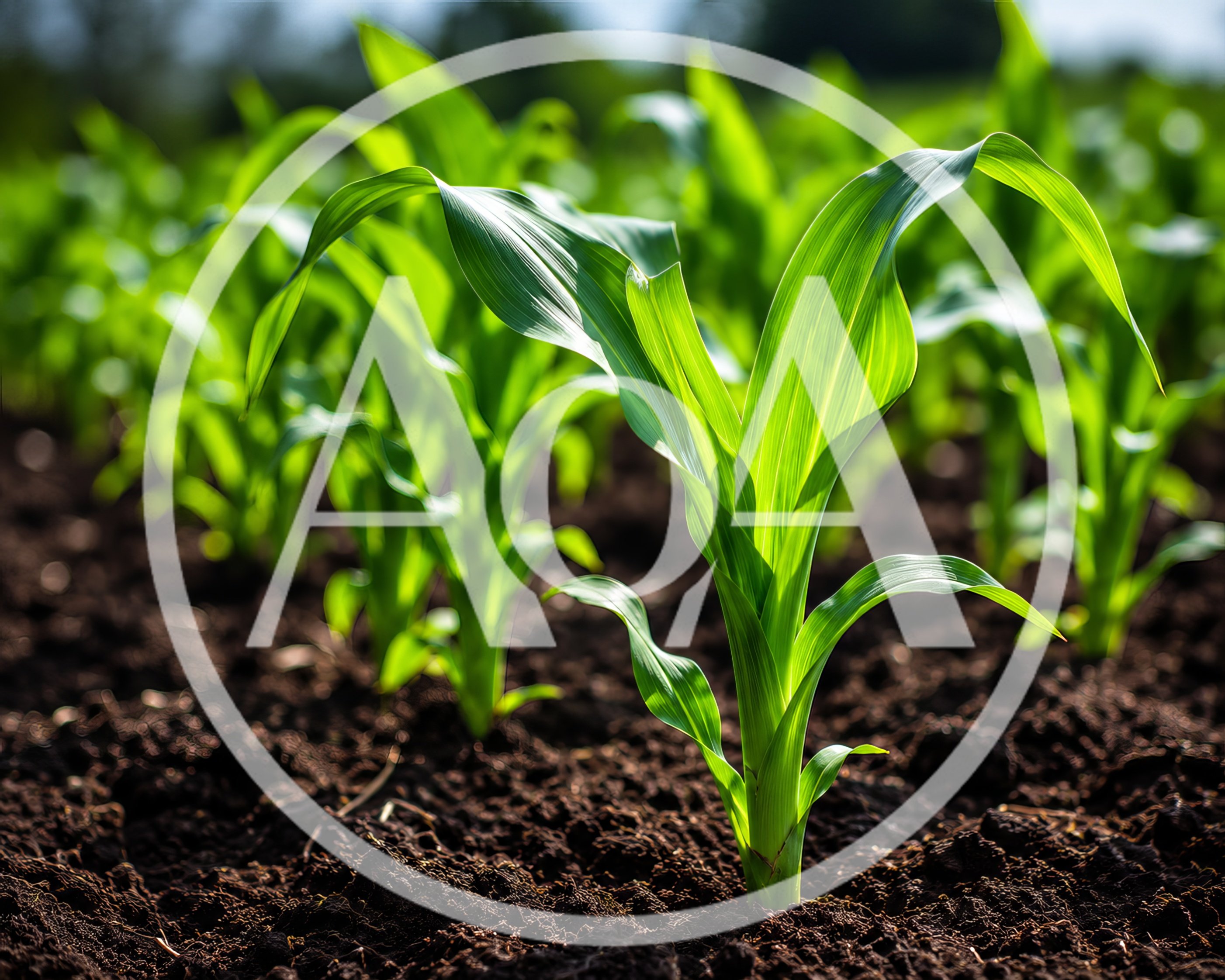 Young Green Corn Seedlings Growing In Fertile Soil