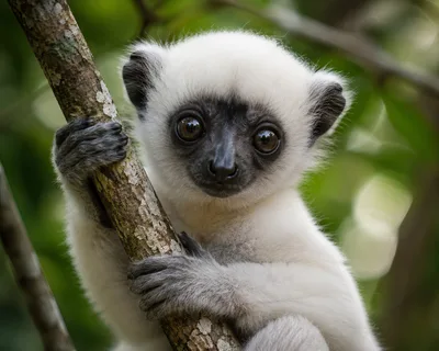 Close Up Portrait Of A Verreaux Sifaka Lemur