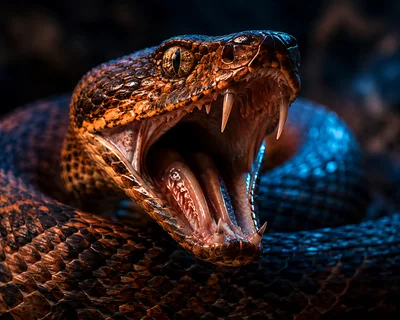 Aggressive Viper Snake With Open Mouth And Fangs
