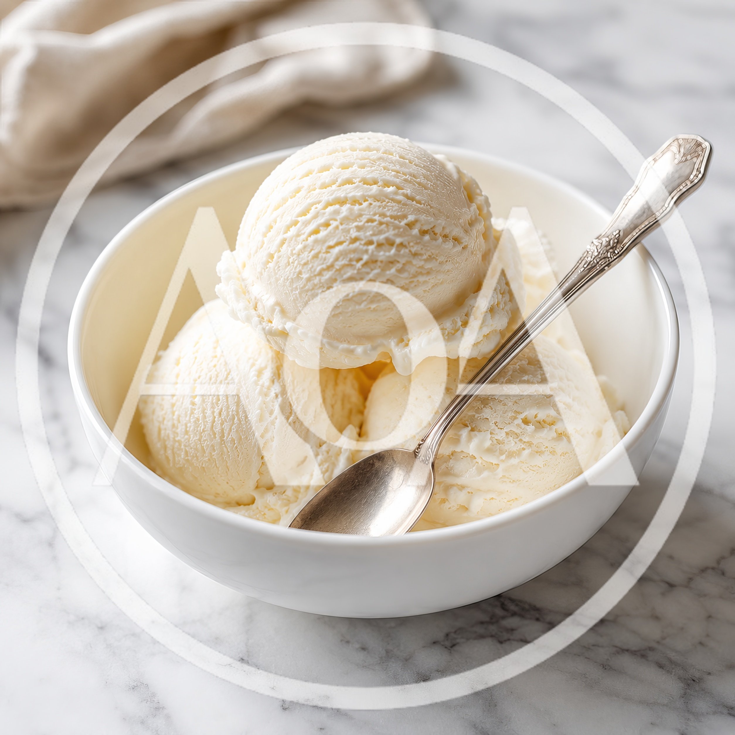 Three Scoops Of Vanilla Ice Cream In A Bowl