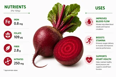 Beetroot Nutritional Benefits Infographic With Fresh Vegetable