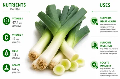 Nutritional Infographic Of Fresh Leeks With Health Benefits