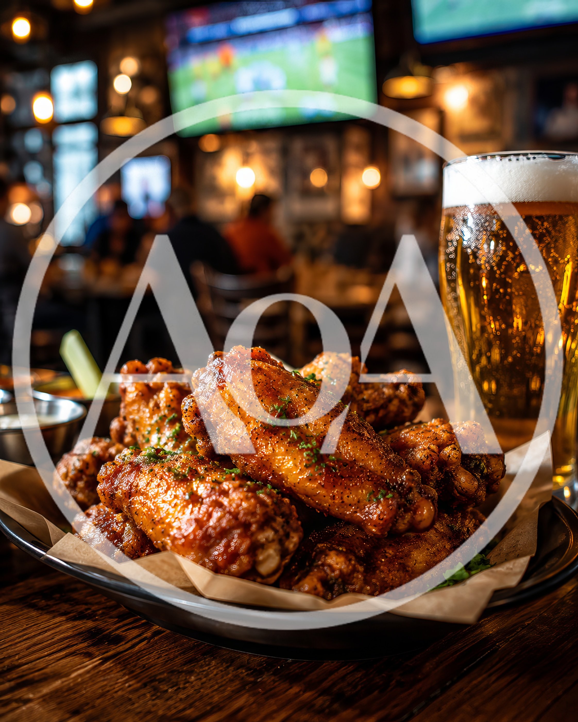 Buffalo Chicken Wings and Beer in a Sports Bar