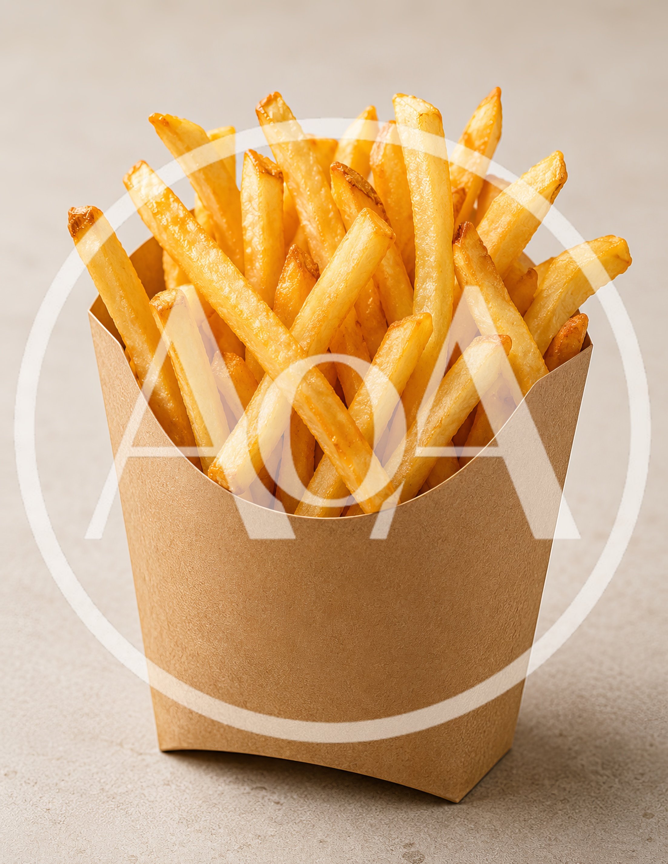 Crispy Golden French Fries In A Paper Container