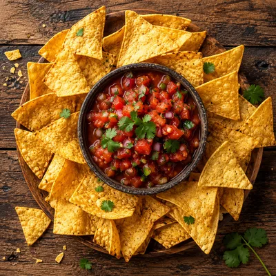 Bowl Of Fresh Salsa With Tortilla Chips