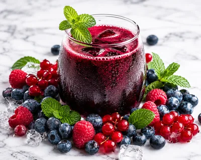 Refreshing Berry Smoothie With Fresh Fruit And Mint