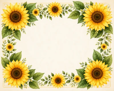 Sunflower Floral Border Frame Illustration