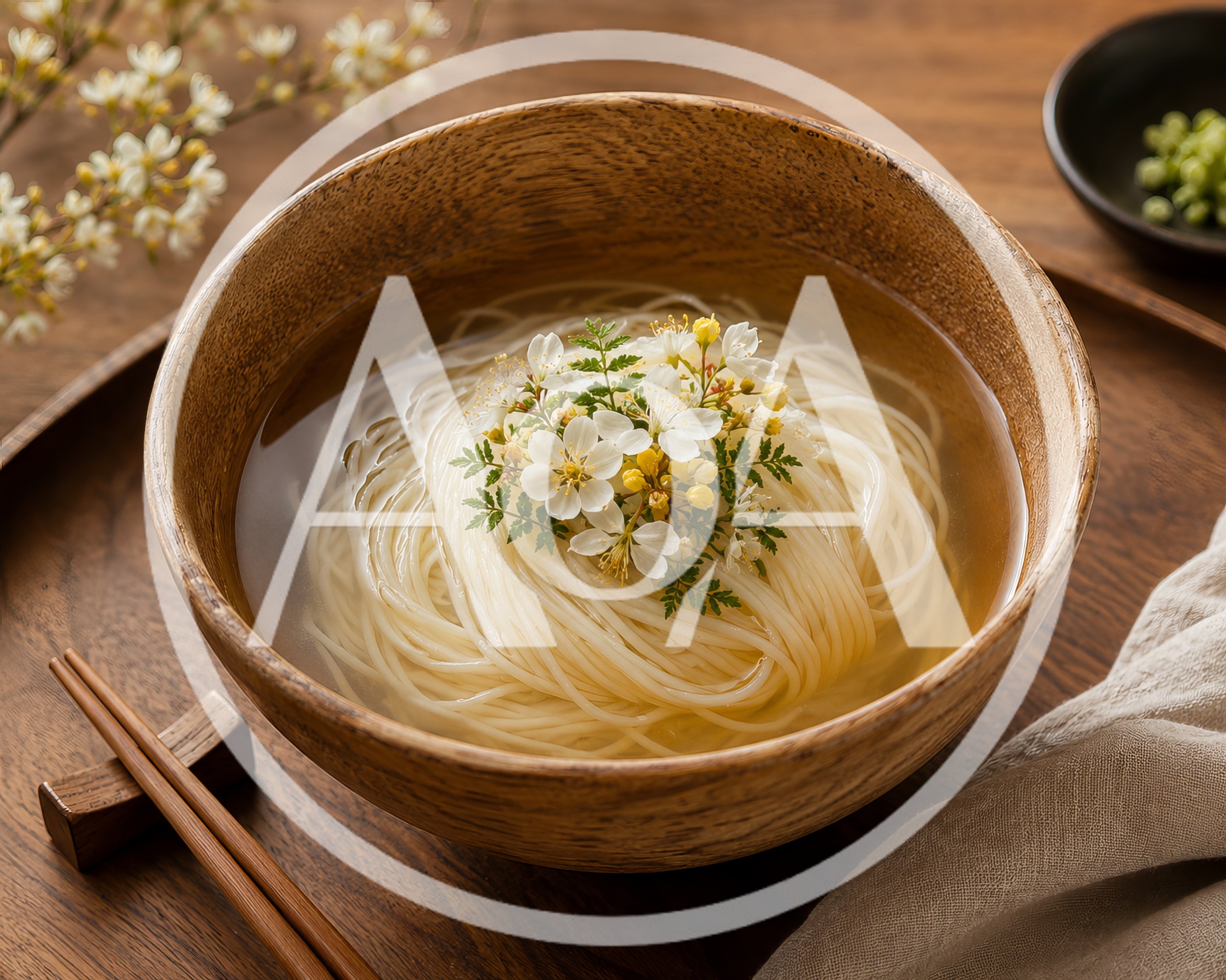 Bowl Of Somen Noodles With Edible Flowers