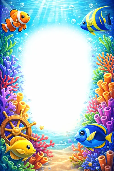 Underwater Coral Reef Frame With Tropical Fish