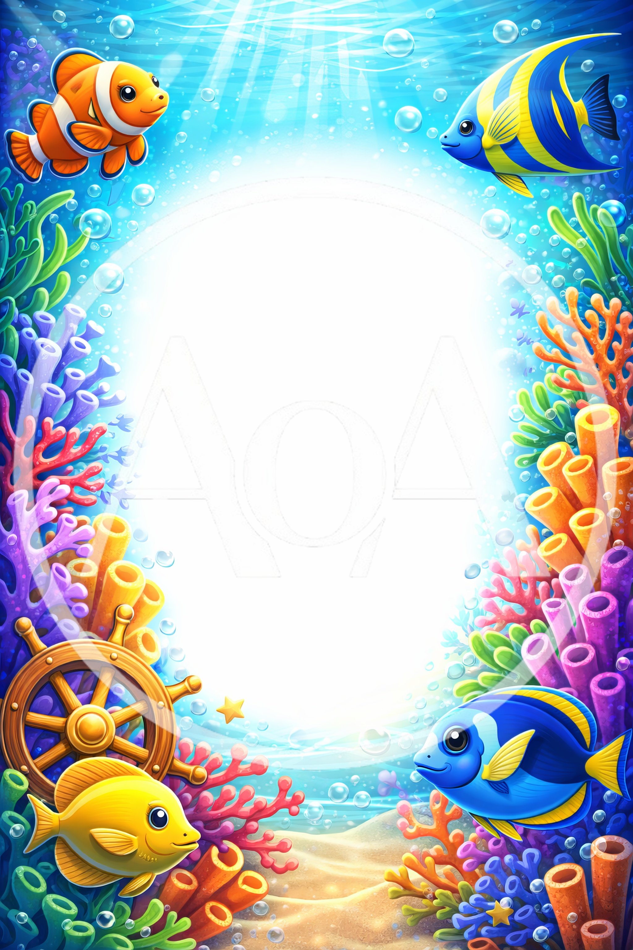Underwater Coral Reef Frame With Tropical Fish