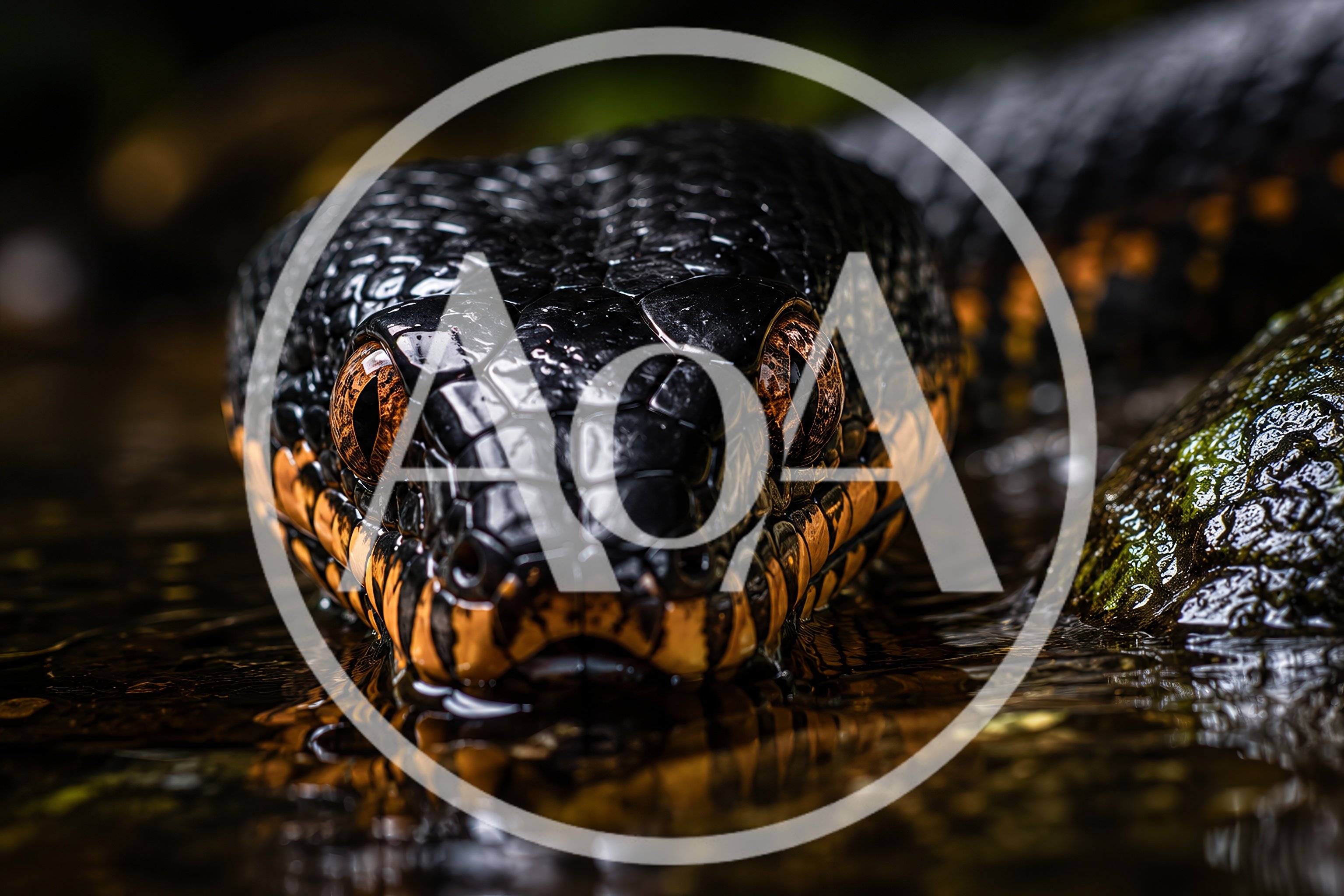 Close Up Portrait Of A Black And Orange Snake