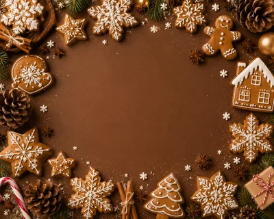 Christmas Gingerbread Cookies Frame on Brown Background