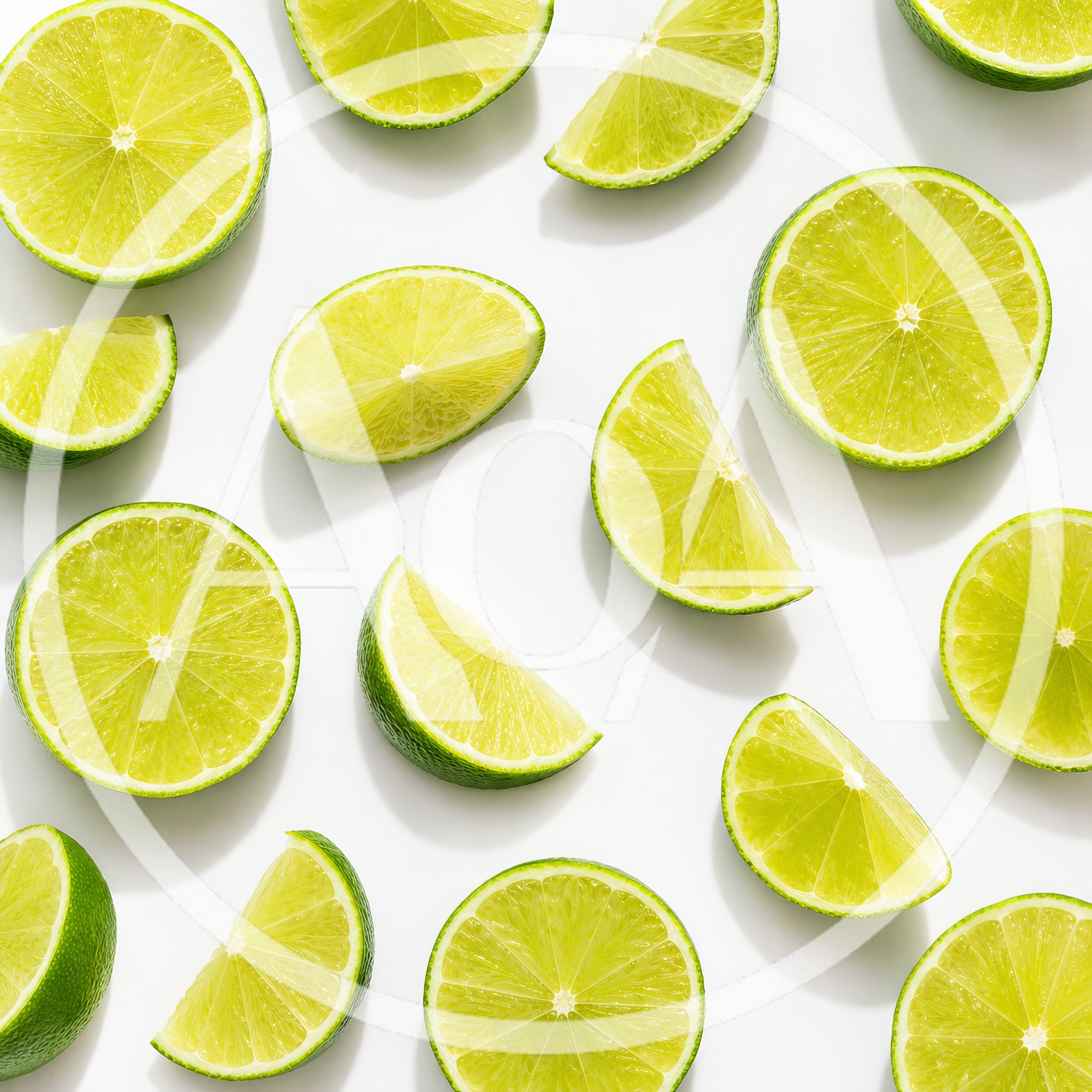 Fresh Lime Slices Pattern on White Background