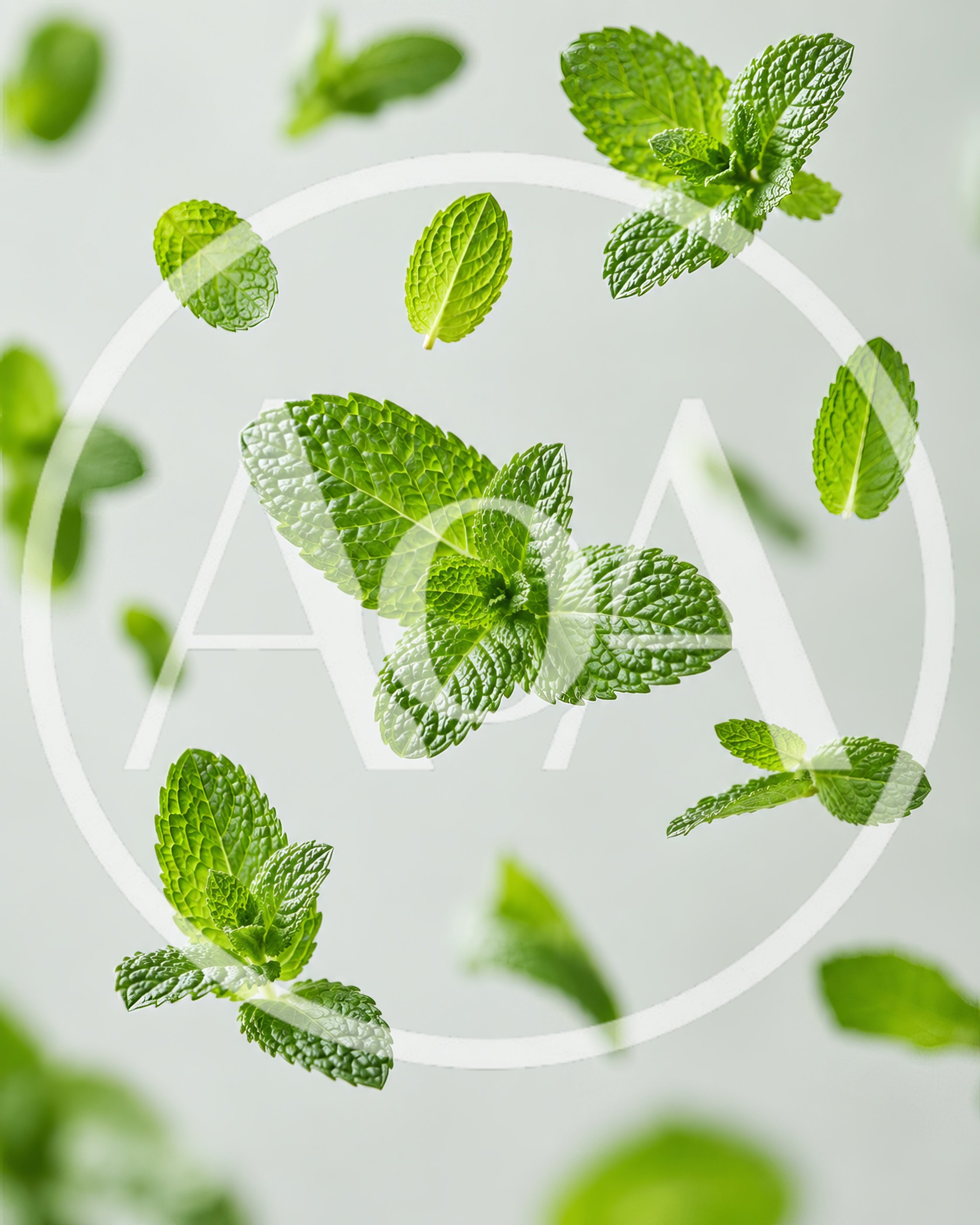 Fresh Green Mint Leaves Floating In Mid Air