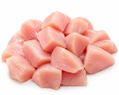 Raw Diced Chicken Breast Pieces Isolated