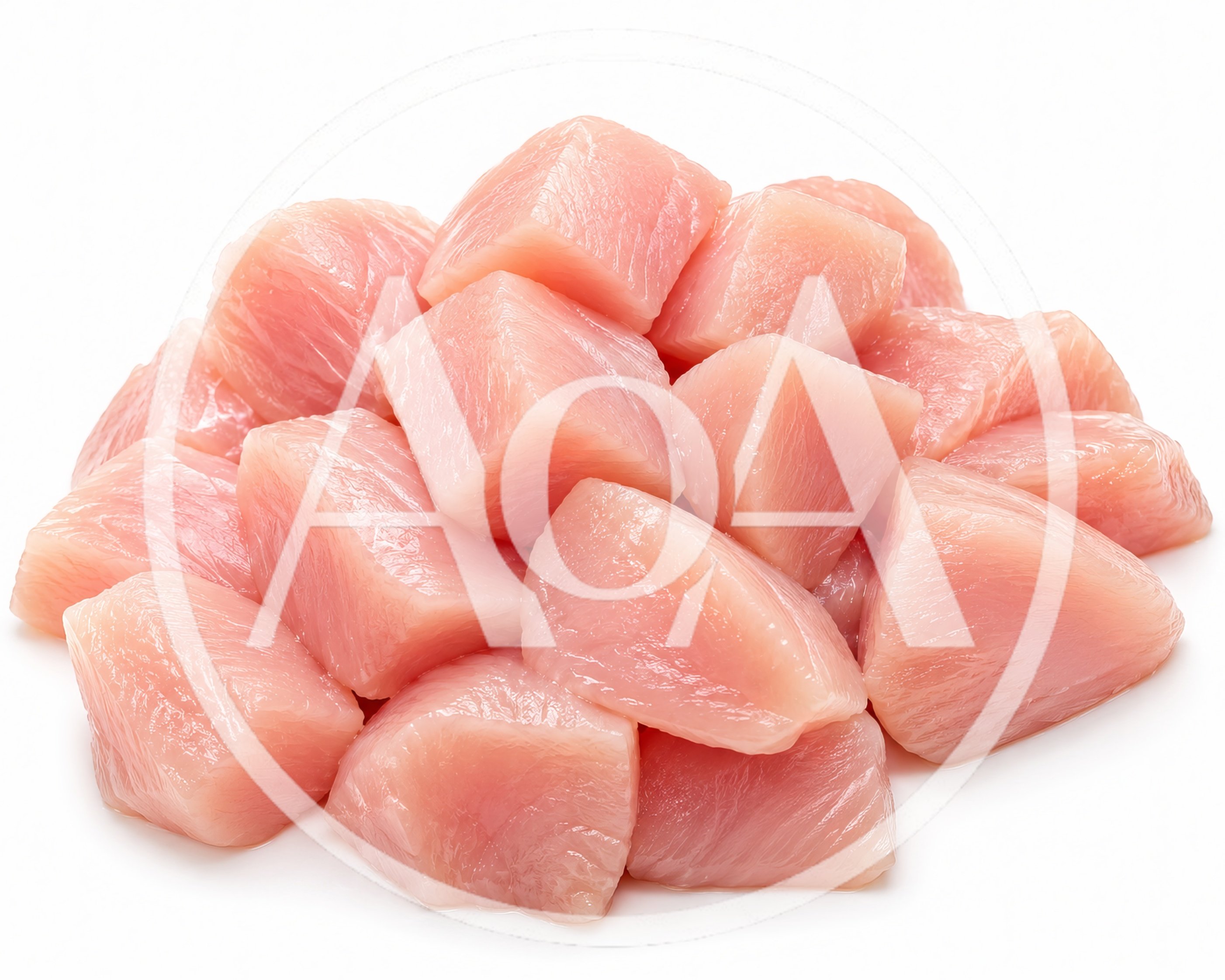 Raw Diced Chicken Breast Pieces Isolated