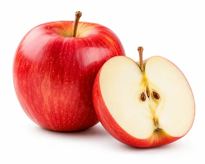 Whole and Sliced Red Apple on White Background
