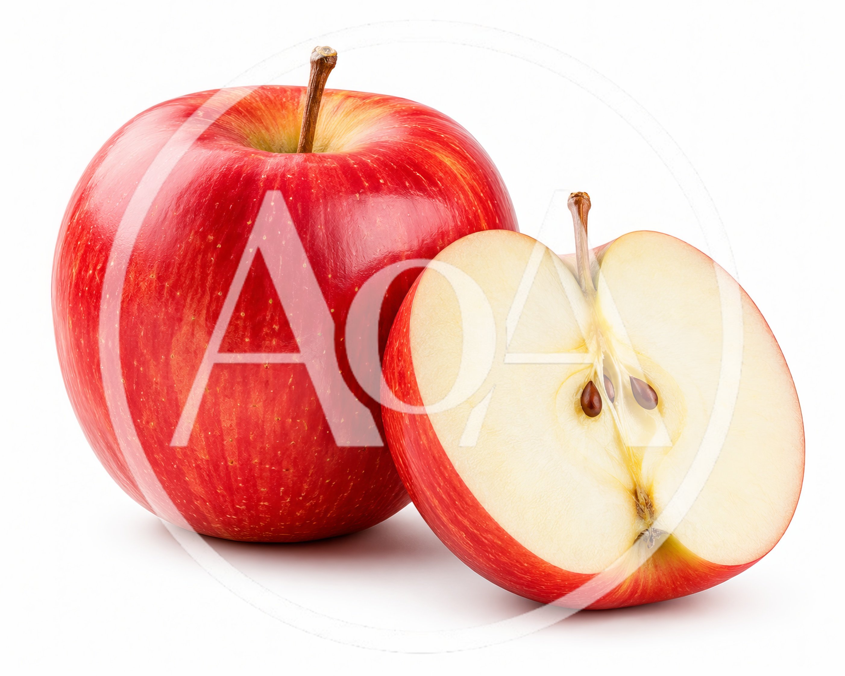 Whole and Sliced Red Apple on White Background