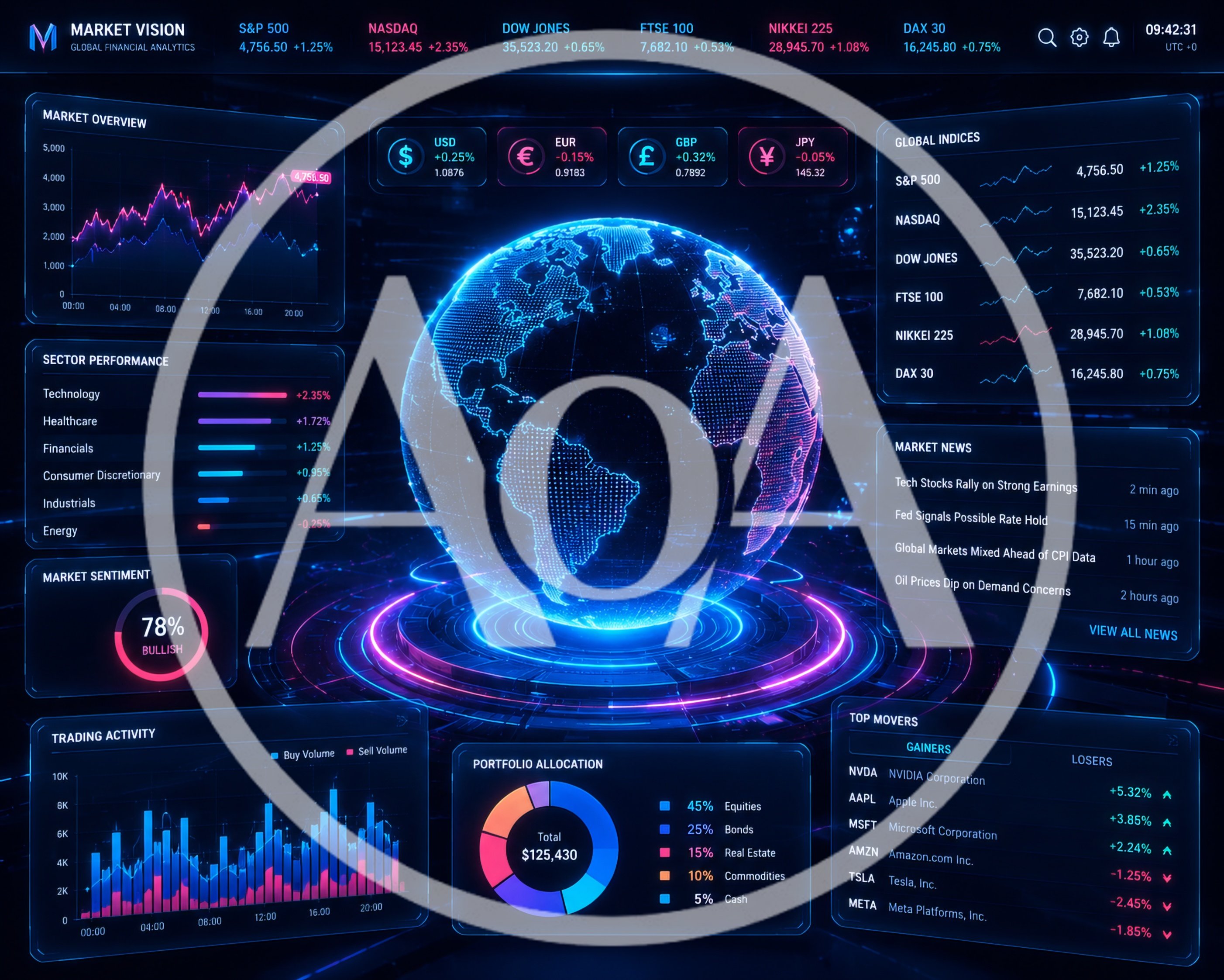Futuristic Financial Market Data Dashboard Interface