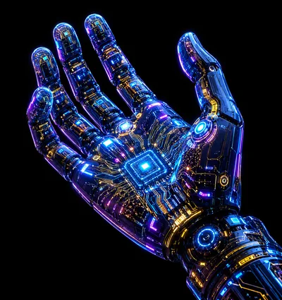 Futuristic Robotic Hand With Glowing Circuitry And Cybernetic Details