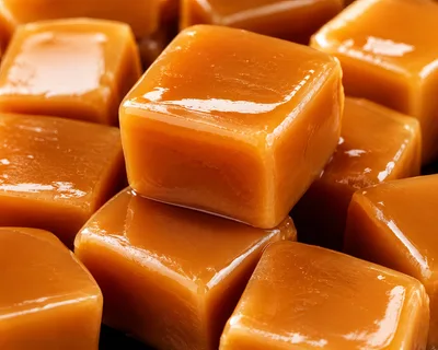 Close Up Of Delicious Caramel Candy Cubes