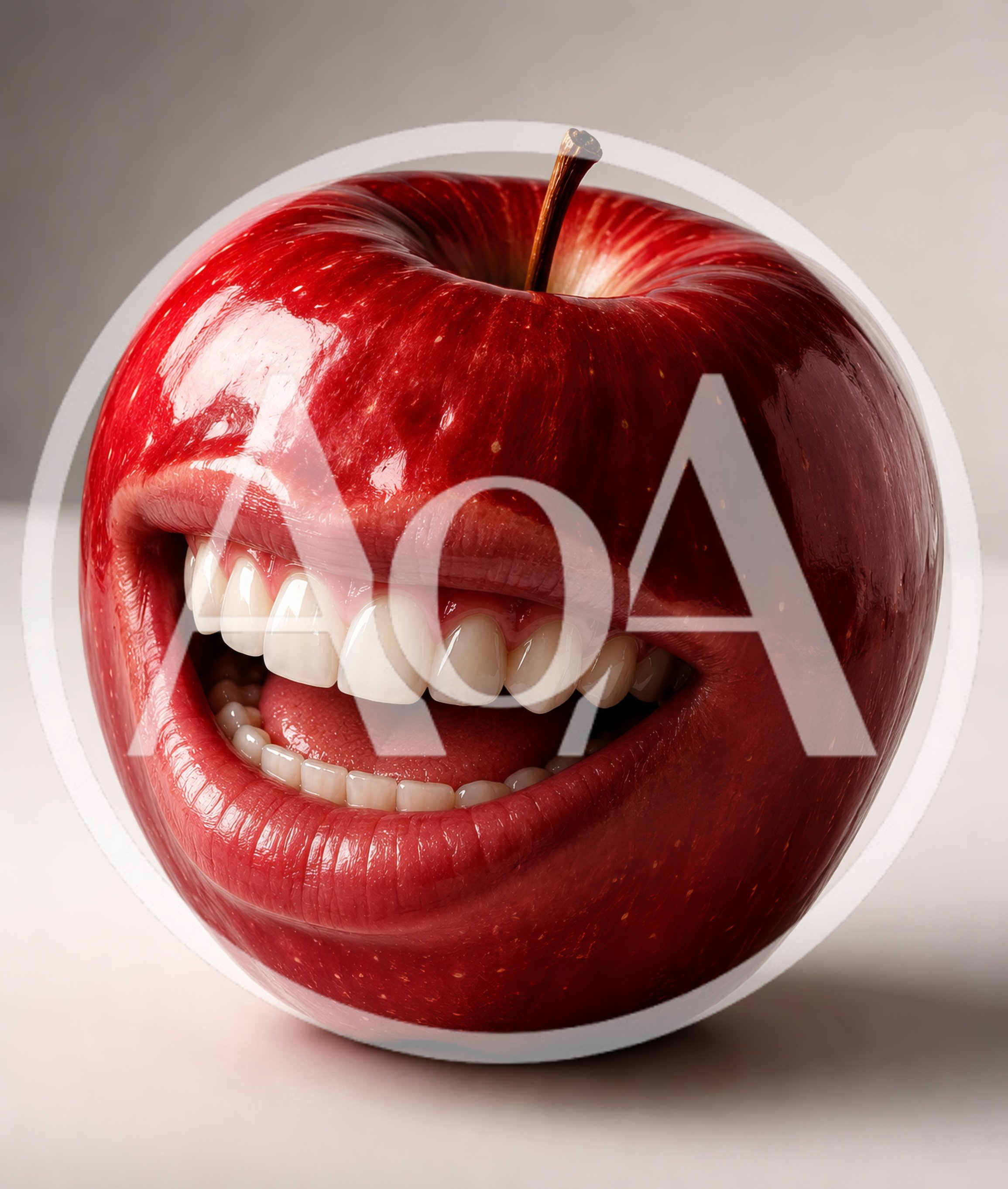 Surreal Red Apple With Human Mouth And Teeth