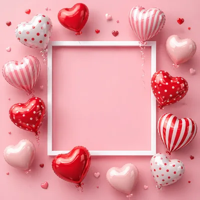 Valentine Day Heart Balloons With Empty White Frame