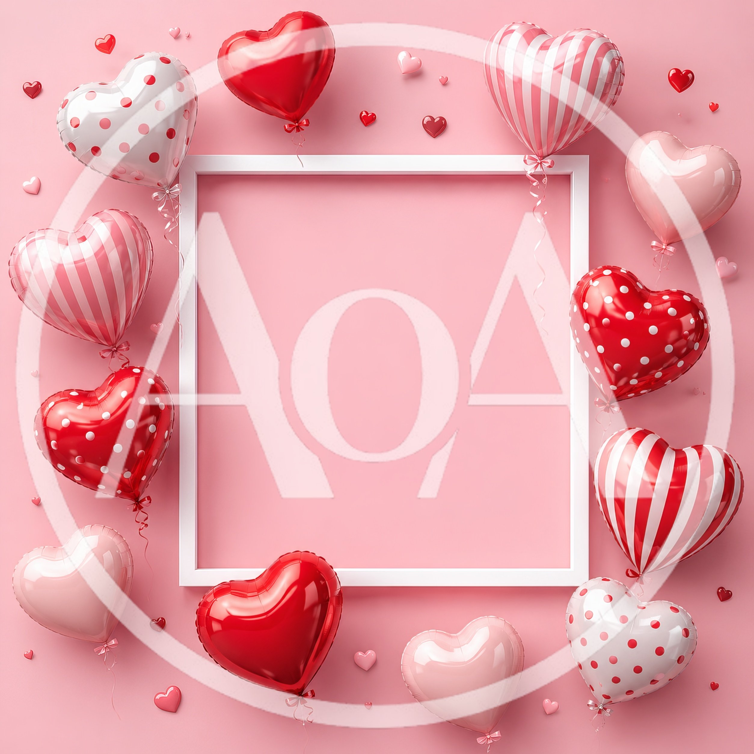 Valentine Day Heart Balloons With Empty White Frame