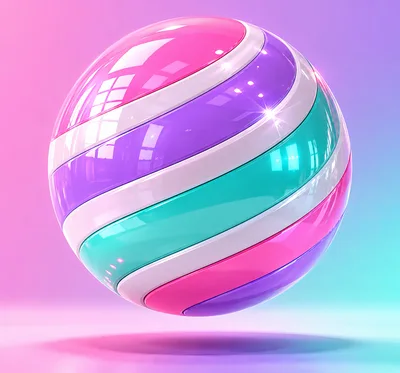 Glossy Striped Abstract Sphere With Vibrant Gradient Colors