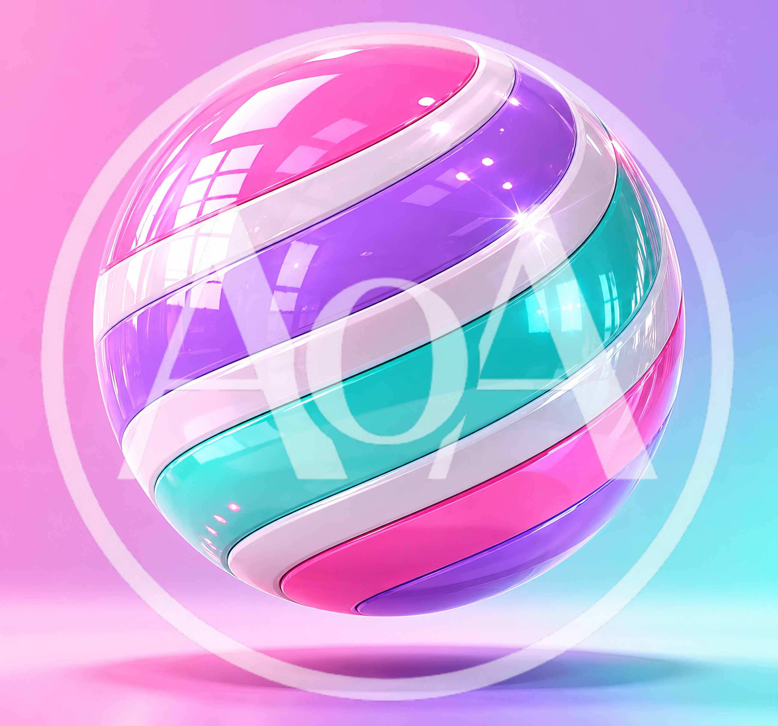 Glossy Striped Abstract Sphere With Vibrant Gradient Colors