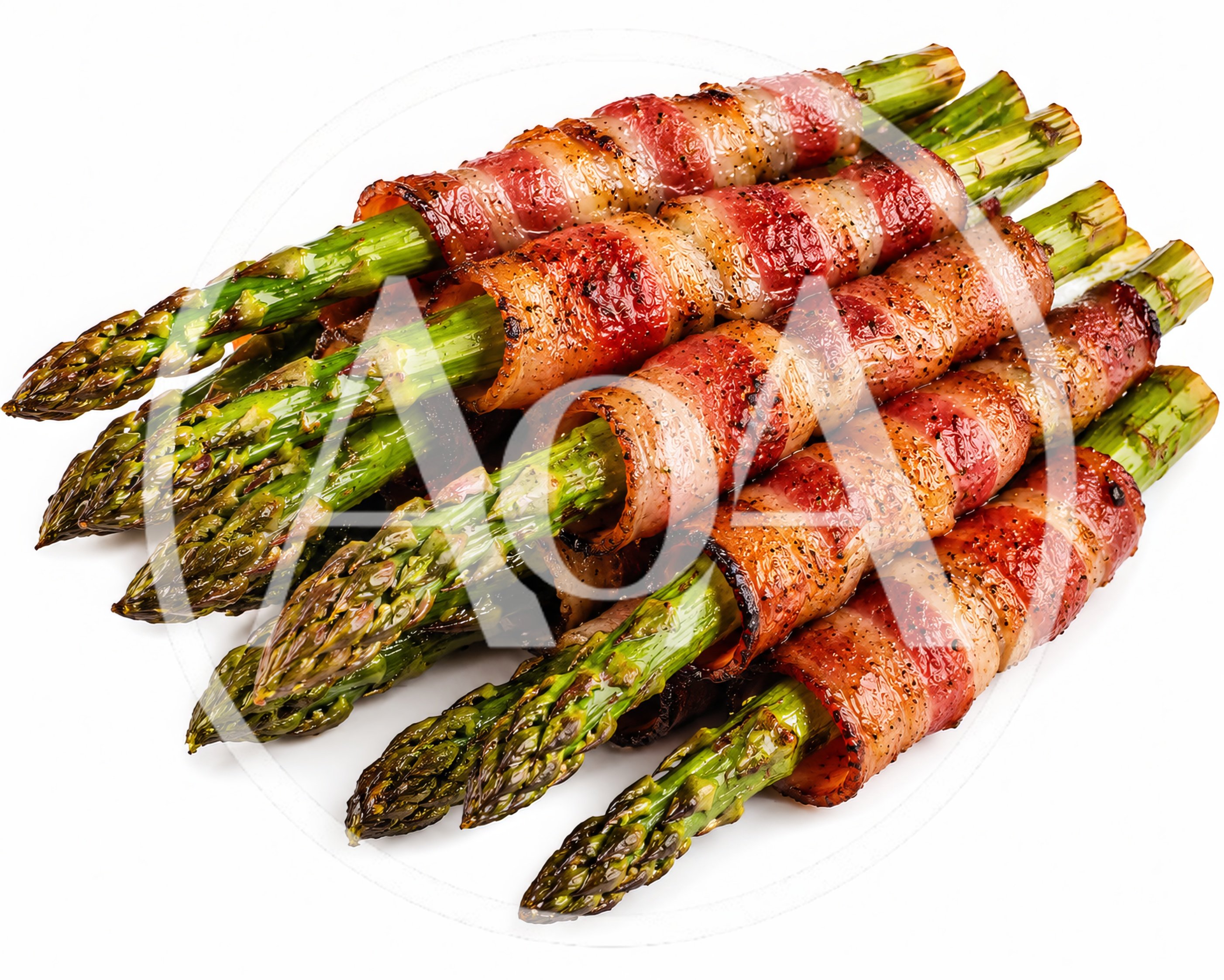 Bacon Wrapped Asparagus Spears on White Background