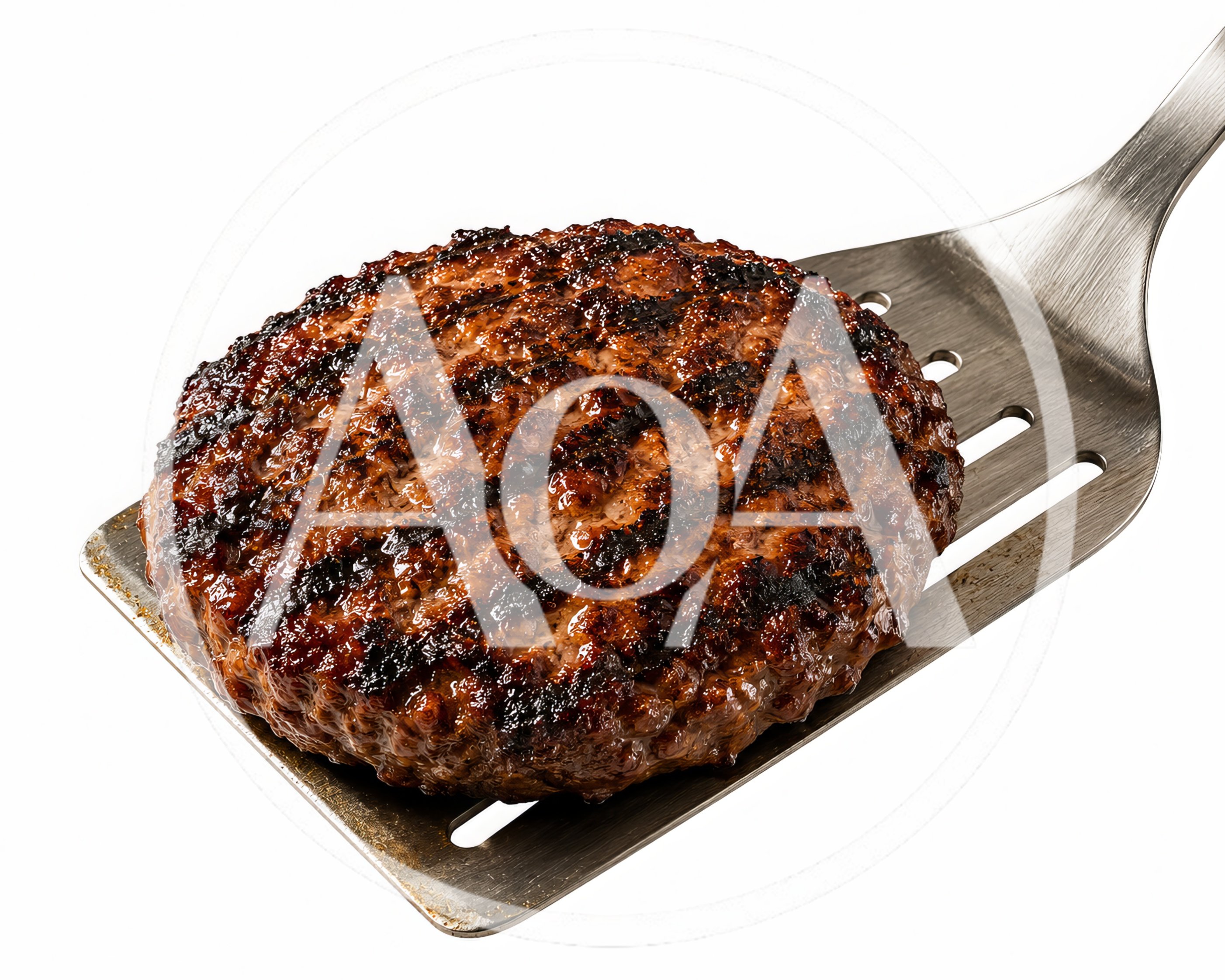 Grilled Beef Burger Patty On A Metal Spatula