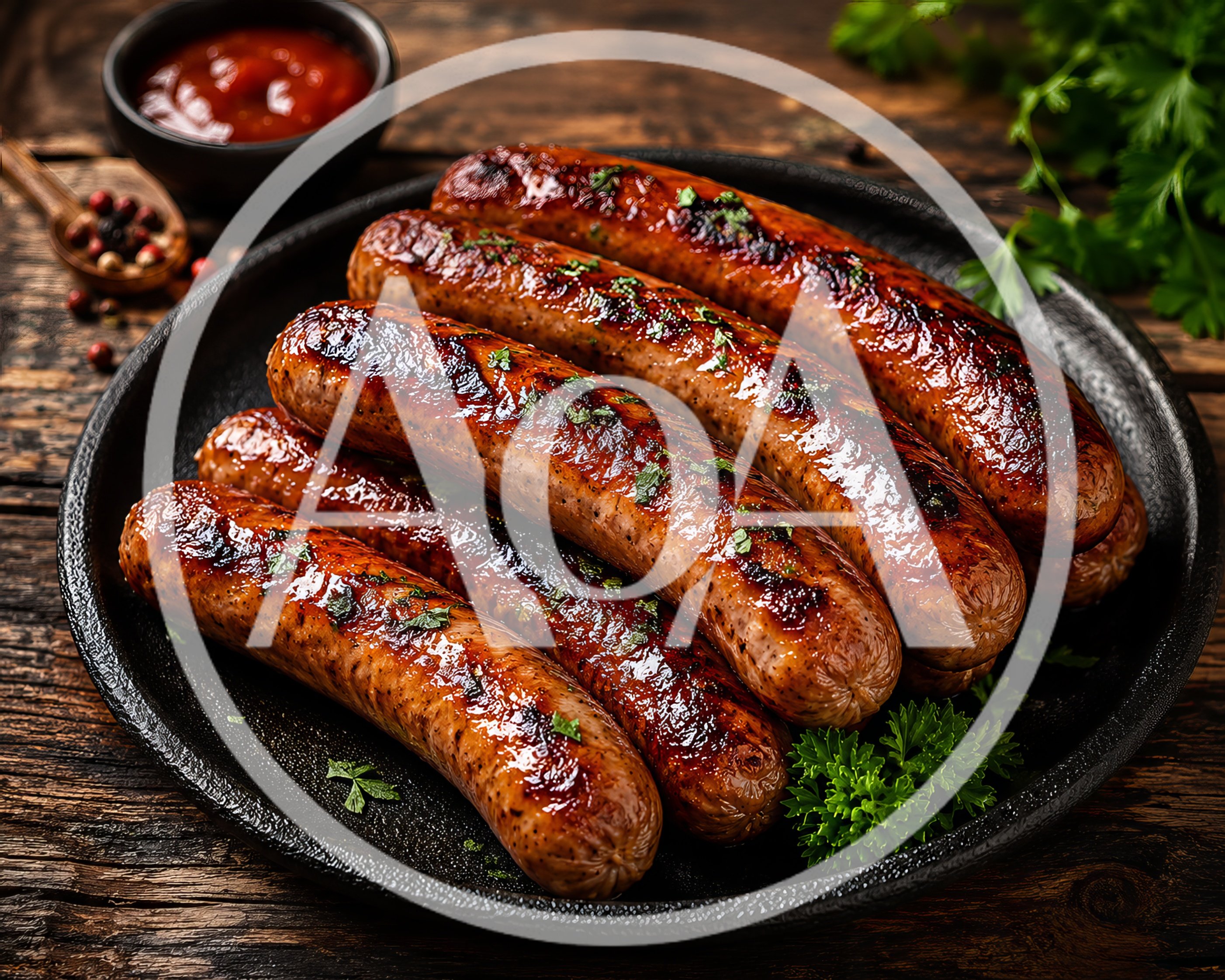 Grilled Sausages Served on a Cast Iron Skillet
