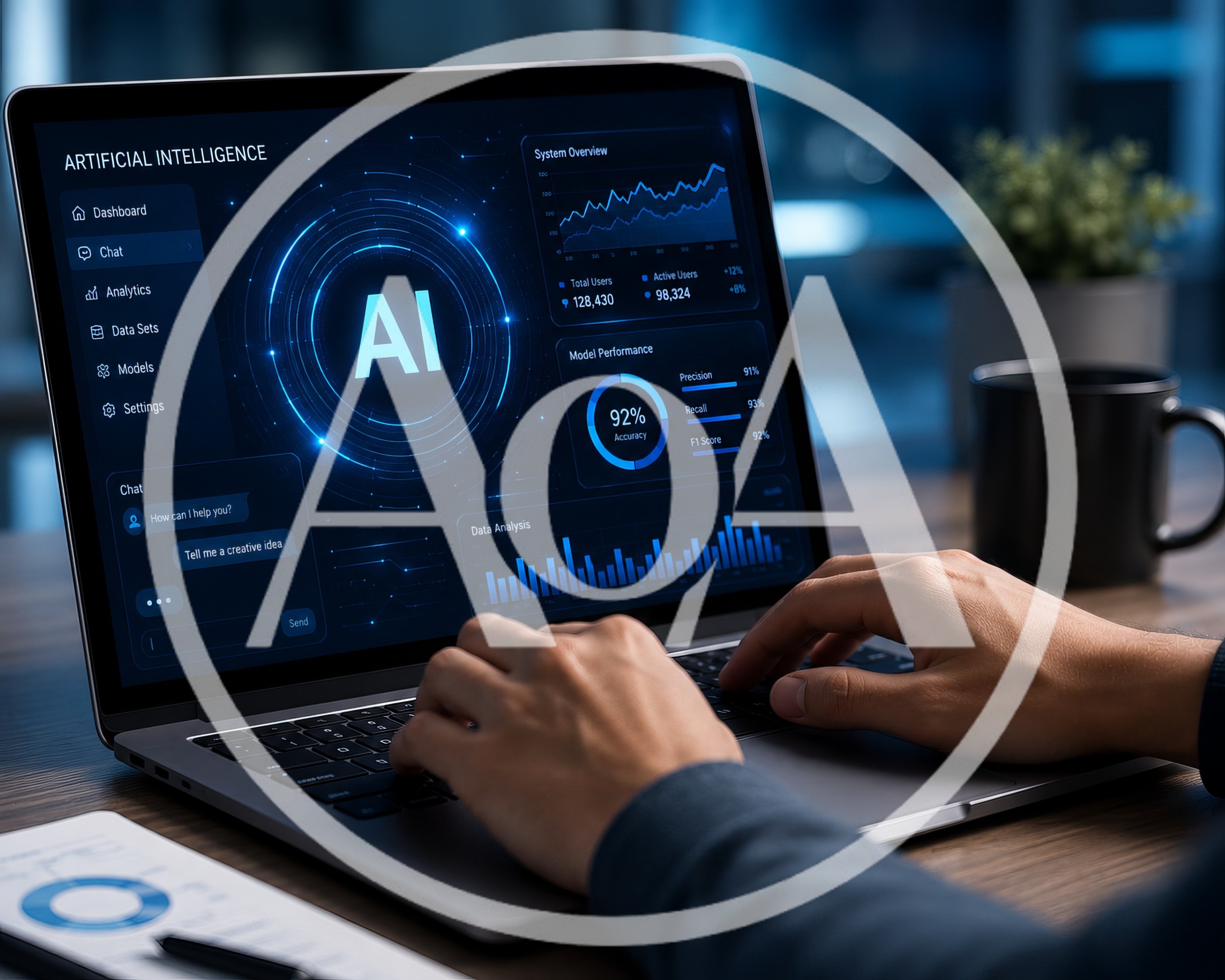 Professional Working On Artificial Intelligence Dashboard On Laptop