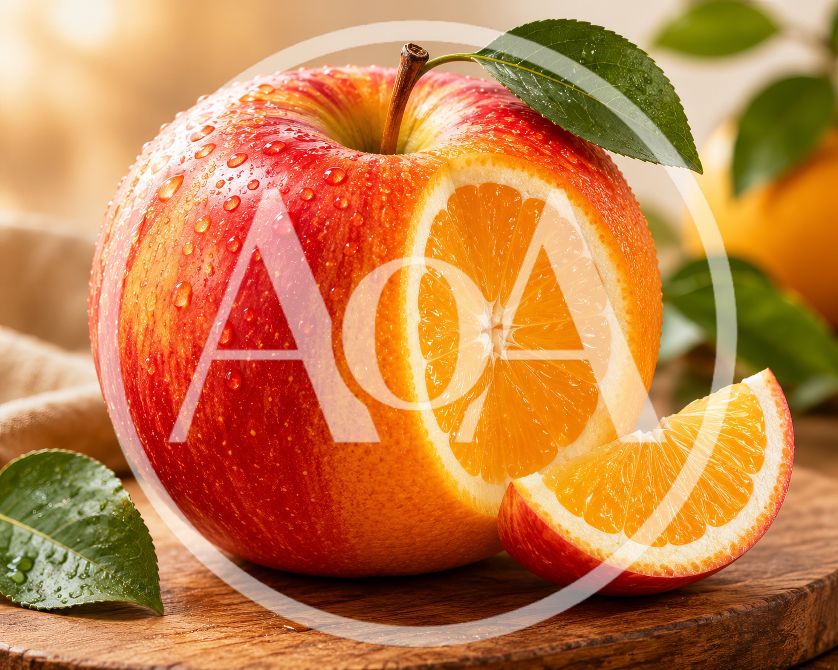Hybrid Apple Orange Fruit On Wooden Board