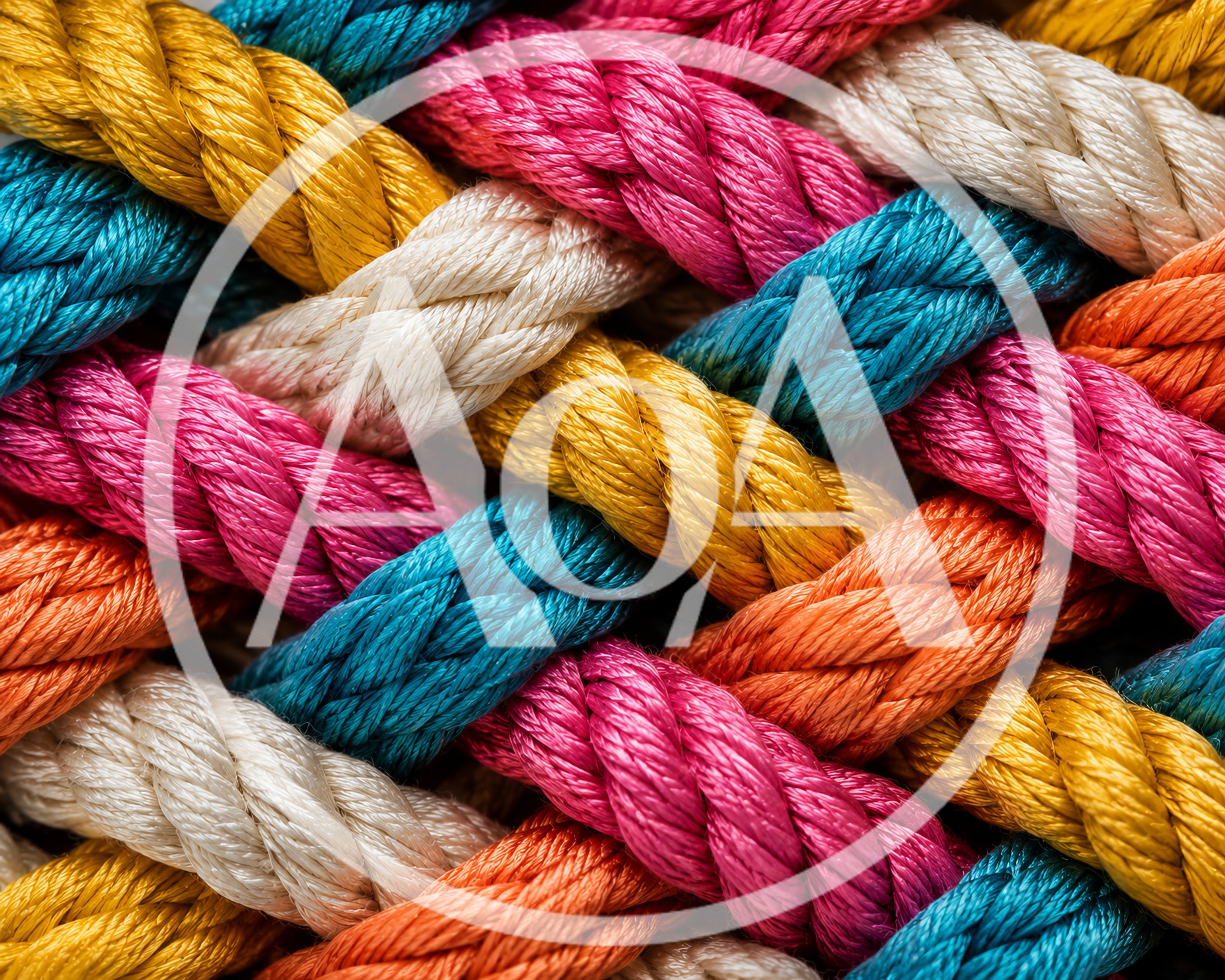 Macro View of Interwoven Colorful Synthetic Ropes