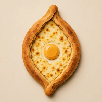 Khachapuri Adjaruli With Egg Yolk On Beige Background