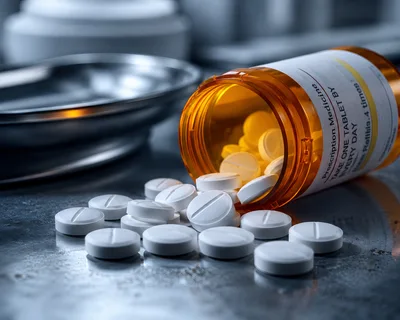 Prescription Medication Bottle Spilling White Tablets