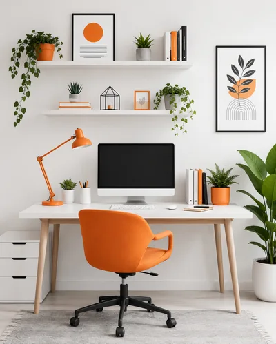 Modern Home Office Workspace With Orange Accents