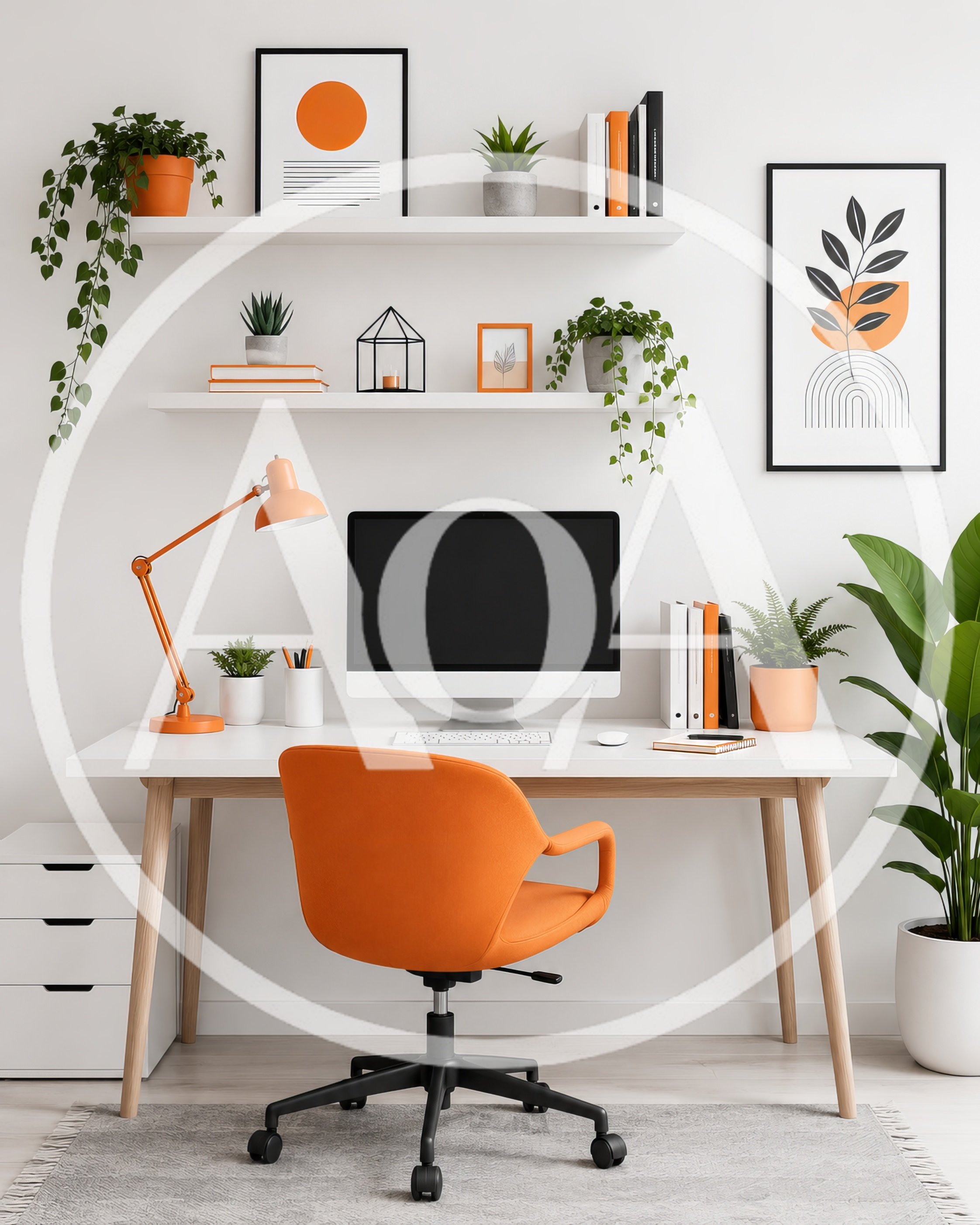 Modern Home Office Workspace With Orange Accents