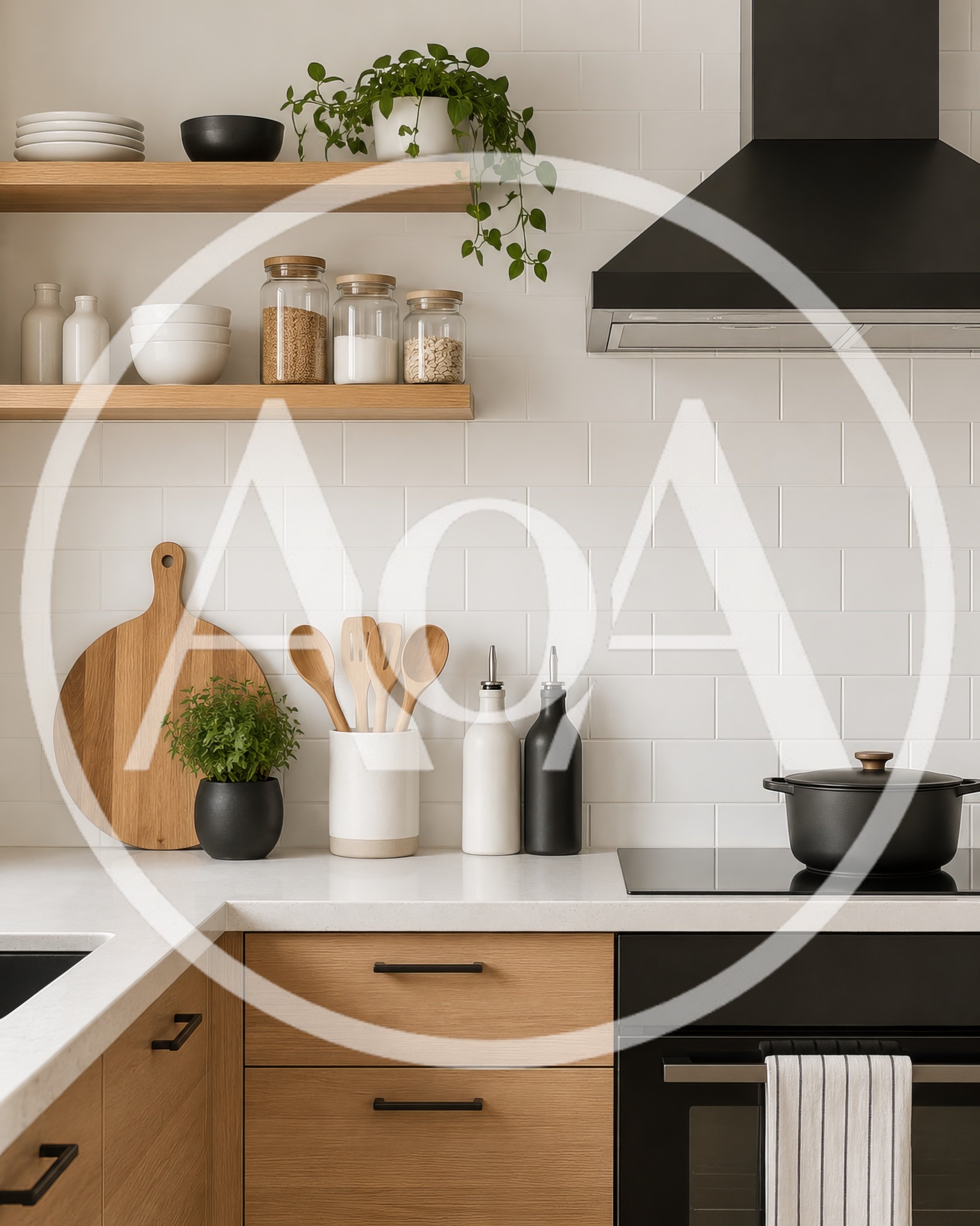 Modern Kitchen Countertop With Cooking Utensils And Decor