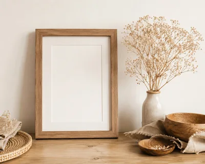 Wooden Picture Frame Mockup With Dried Flowers