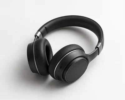 Black Wireless Over Ear Headphones On White Background