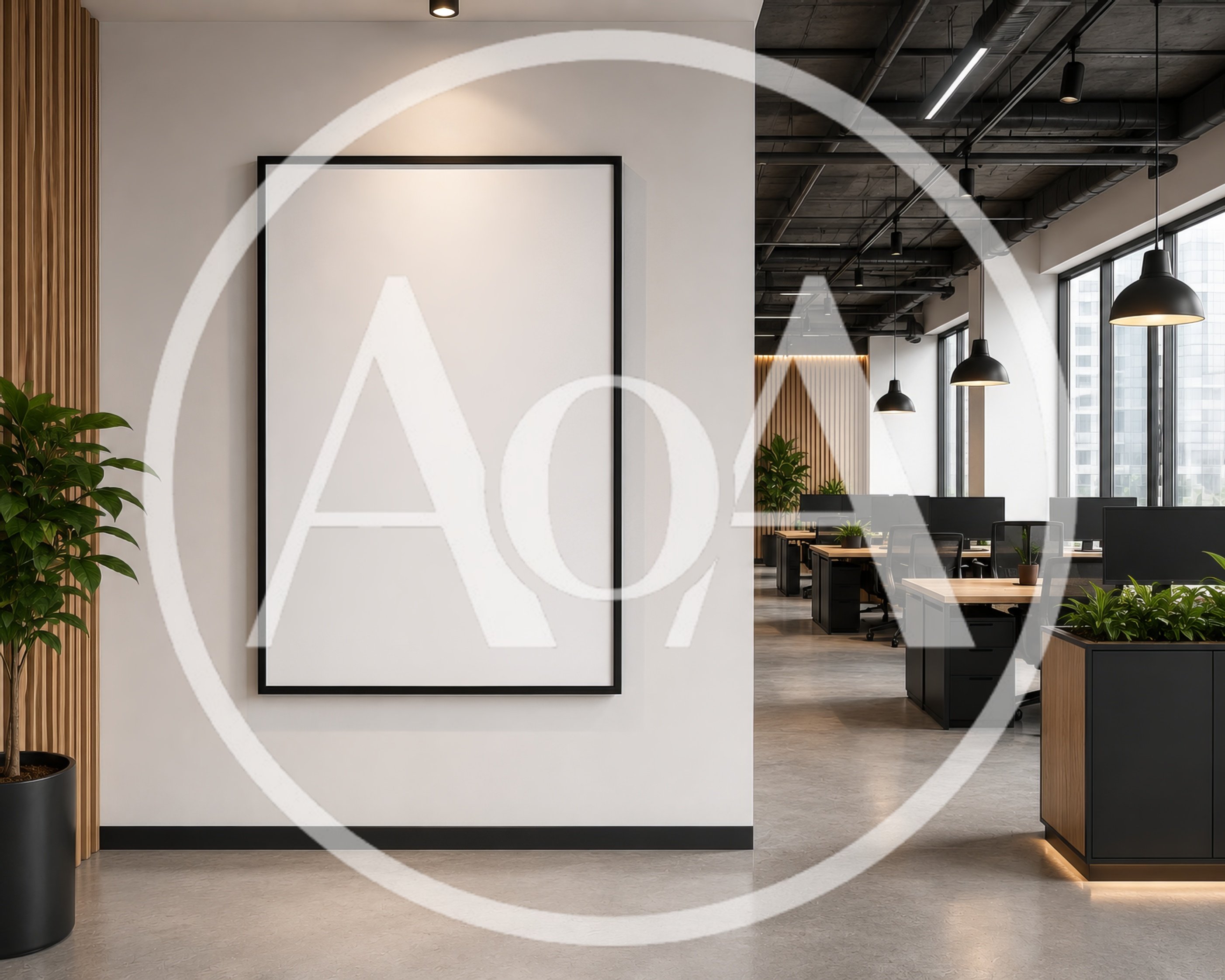 Modern Office Interior With Blank Poster Frame