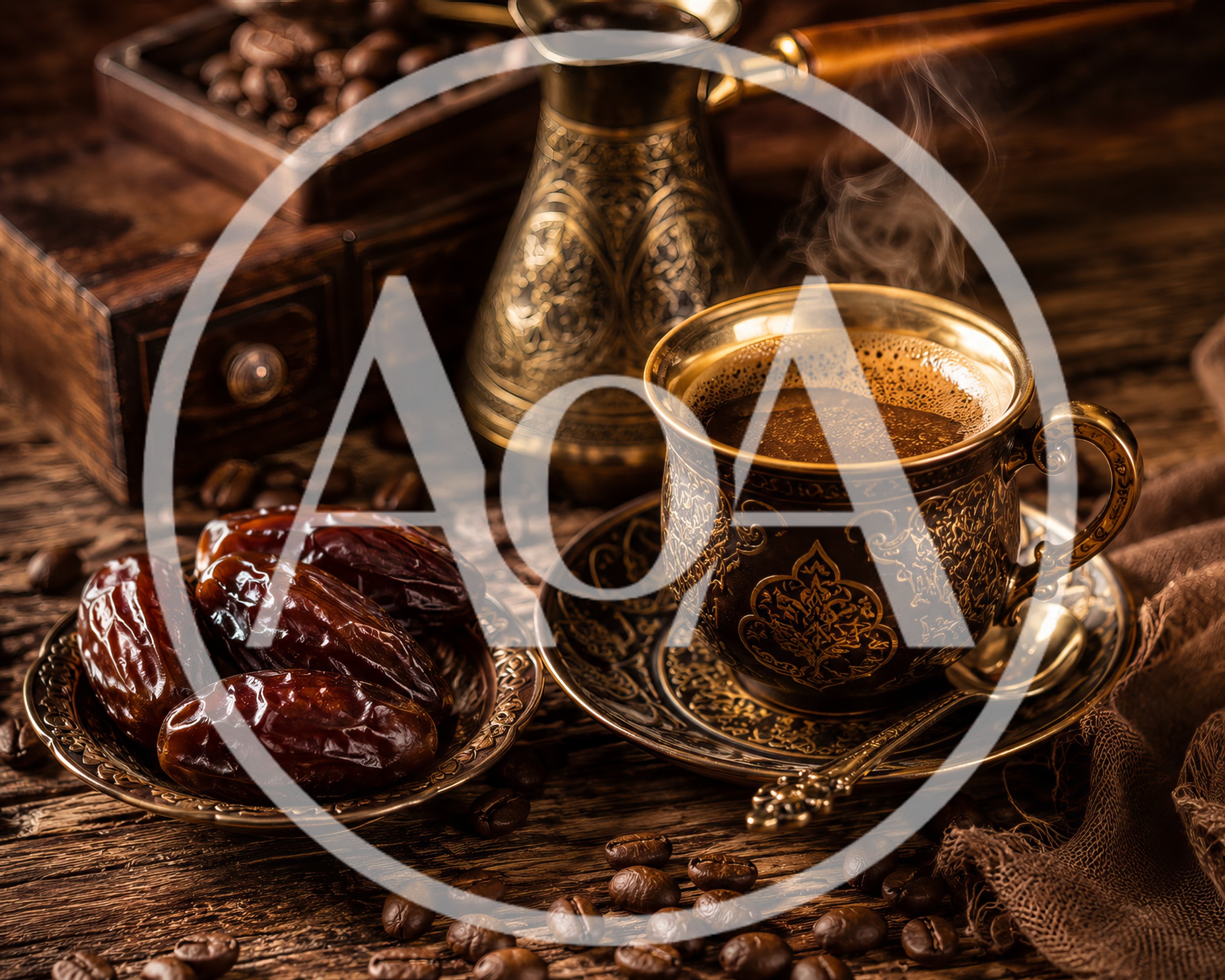Traditional Turkish Coffee With Dates On Wooden Table