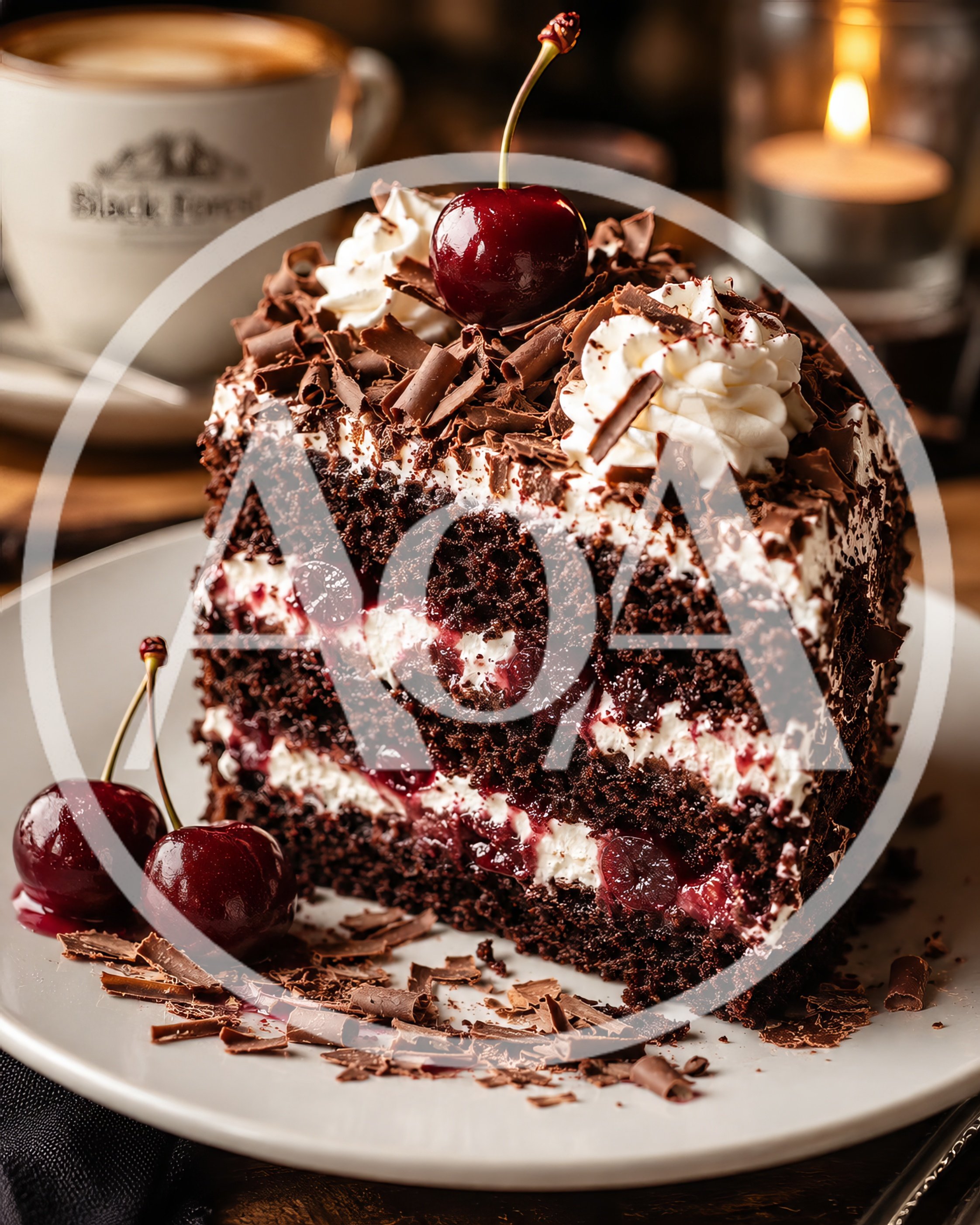 Slice Of Black Forest Cake With Cherries