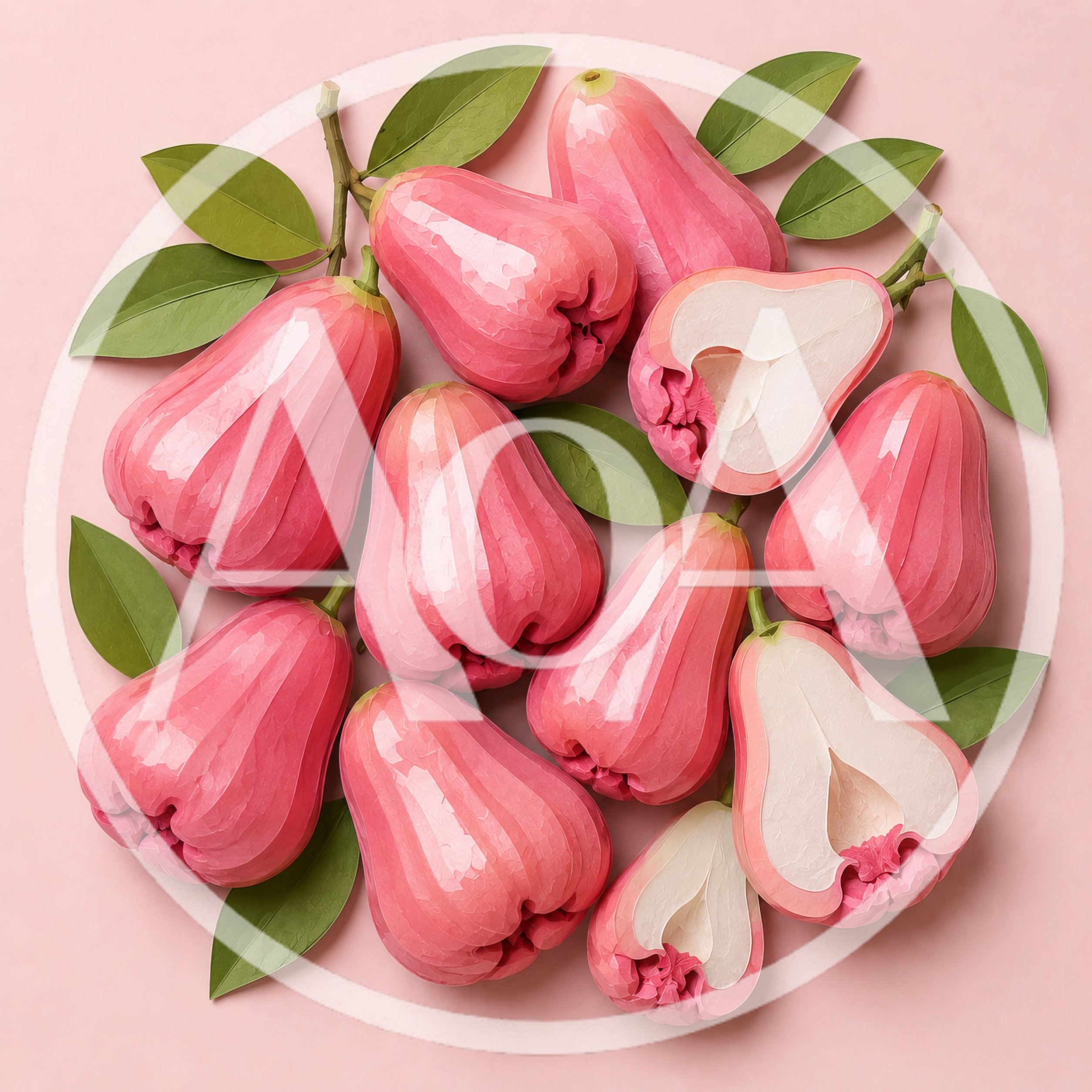 Fresh Pink Rose Apples With Green Leaves