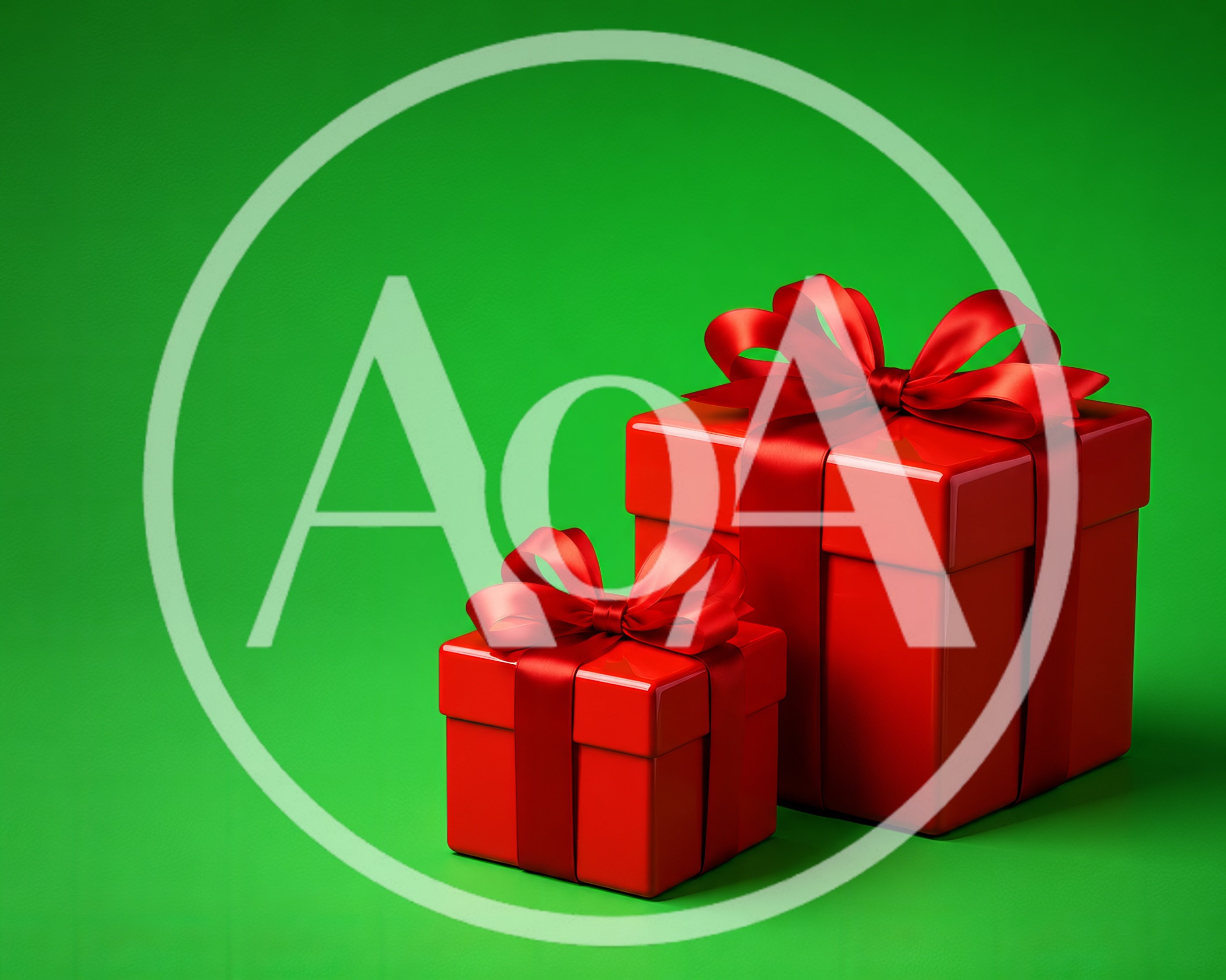 Two Red Gift Boxes With Ribbons On Green Background